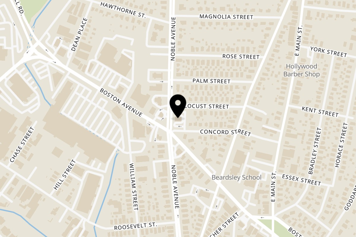 Map showing the location of Tomlinson's on 1400 Noble Ave in Bridgeport